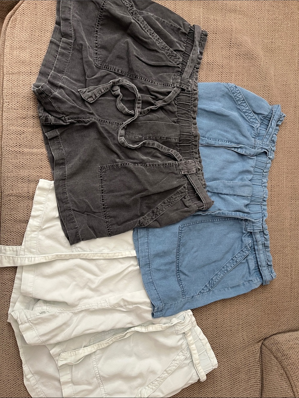 Women’s Casual Drawstring Shorts - Charcoal, Blue, and Light Blue
